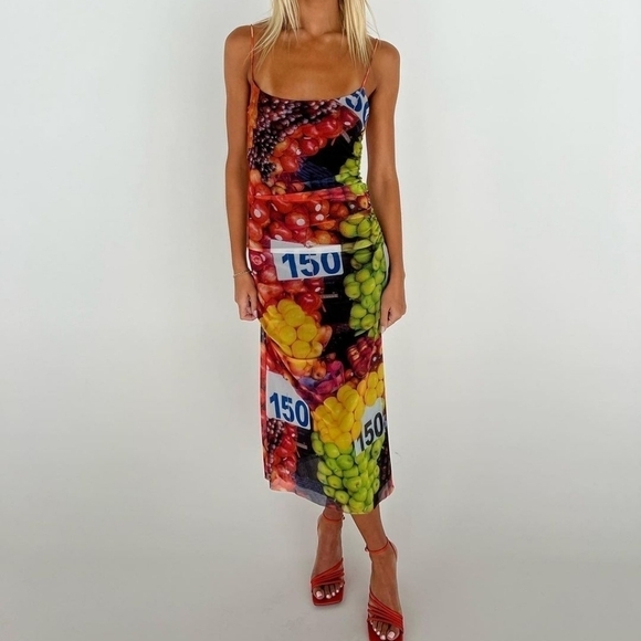 New Zara Fruit Mesh Spaghetti Strap Maxi Dress NWT Medium - Picture 4 of 17